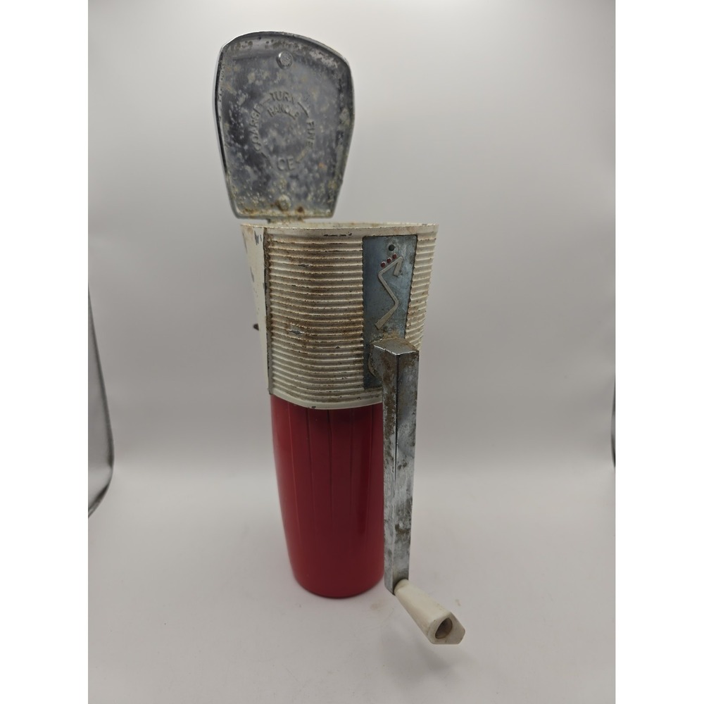 Vintage Swing-A-Way Manual Ice Crusher Red White MCM Hand Crank Wall Mount